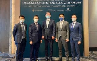 Đại diện Golden Emperor, Asia Bankers Club, Marriott International và Ashton Hawks tại sự kiện giới thiệu Grand Marina Saigon tại Hong Kong, hôm 16/3.