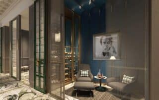 Không gian cigar lounge (phòng hút xì gà) trong penthouse mang thương hiệu JW Marriott tại Grand Marina Saigon.