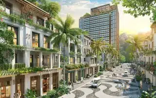 Phố đi bộ sôi động và các dãy nhà Shophouse tại Xanh Island Cát Bà.