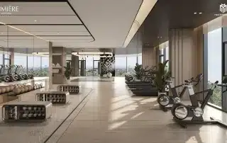 Phòng Gym hiện đại tại LUMIÈRE Midtown, mang đậm phong cách thiết kế New York.