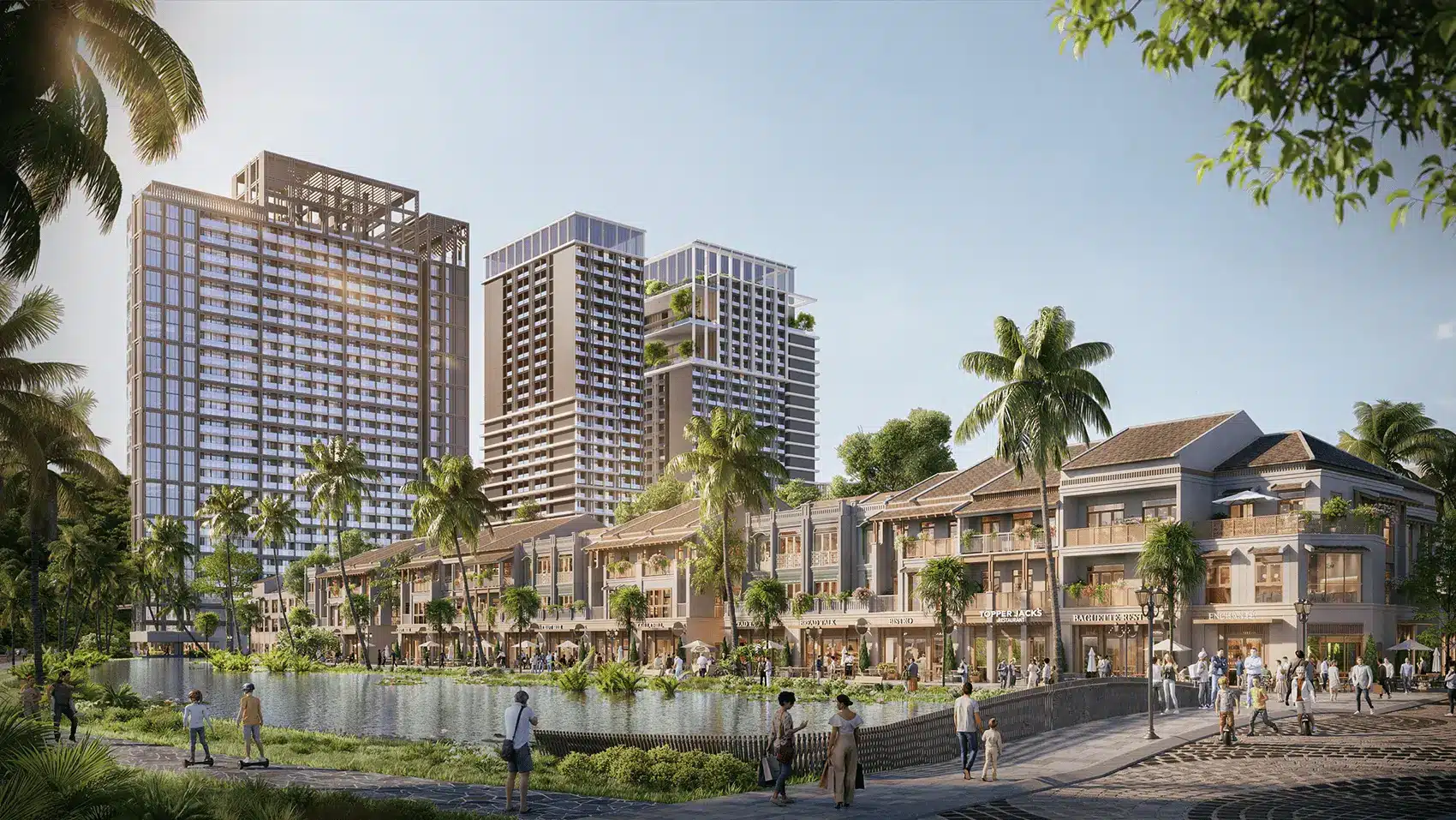 Quảng trường trung tâm và các khu nhà ở Xanh Island Cát Bà với thiết kế hiện đại và tiện ích xanh.
