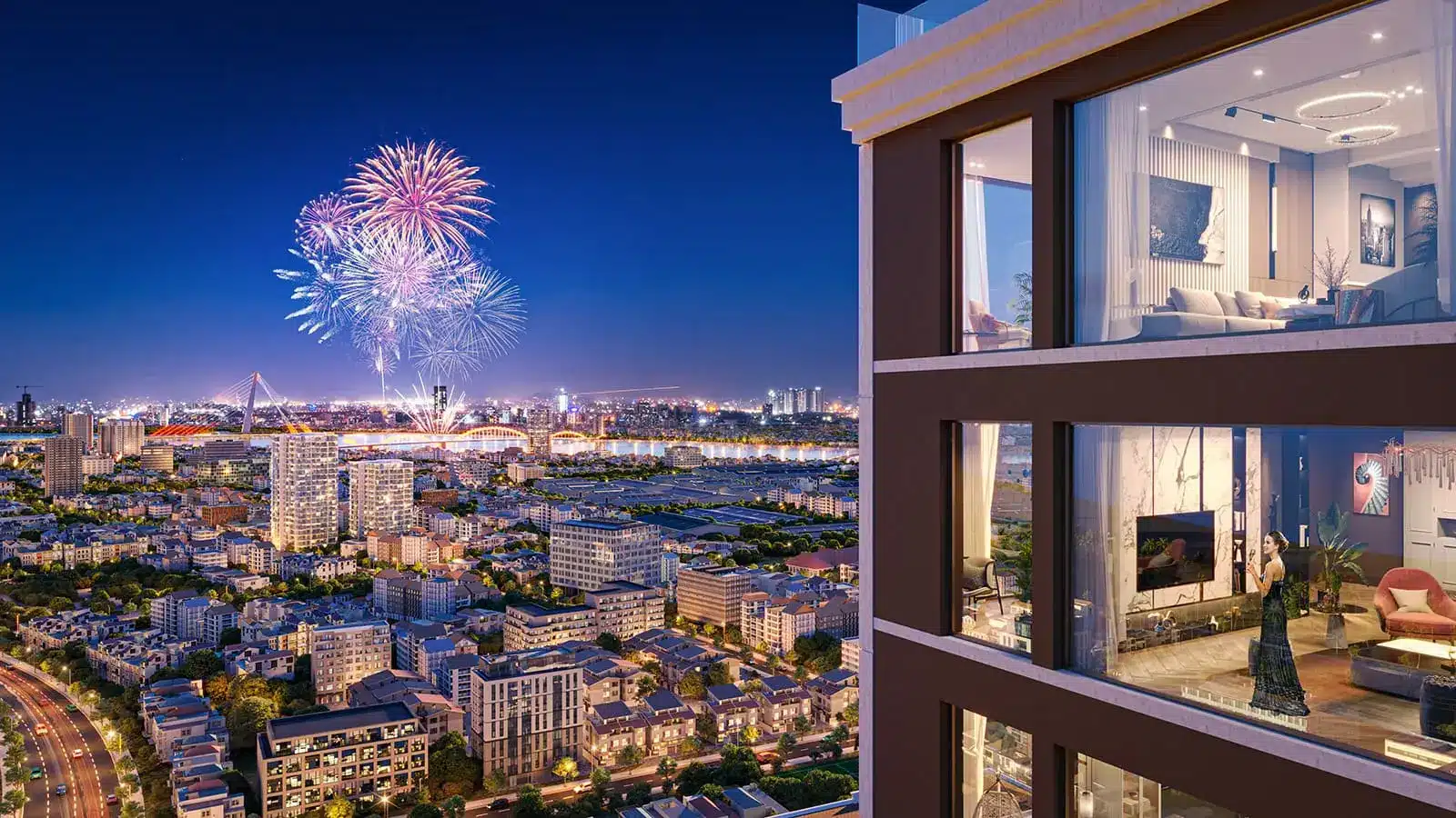 Sun Costa Residences Đà Nẵng – Tầm nhìn đẳng cấp, view pháo hoa DIFF tuyệt đẹp từ ban công căn hộ cao cấp.