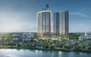 Toà tháp B trong dự án Masteri Rivera Đà Nẵng với tầm nhìn hướng sông và ánh sáng tự nhiên.